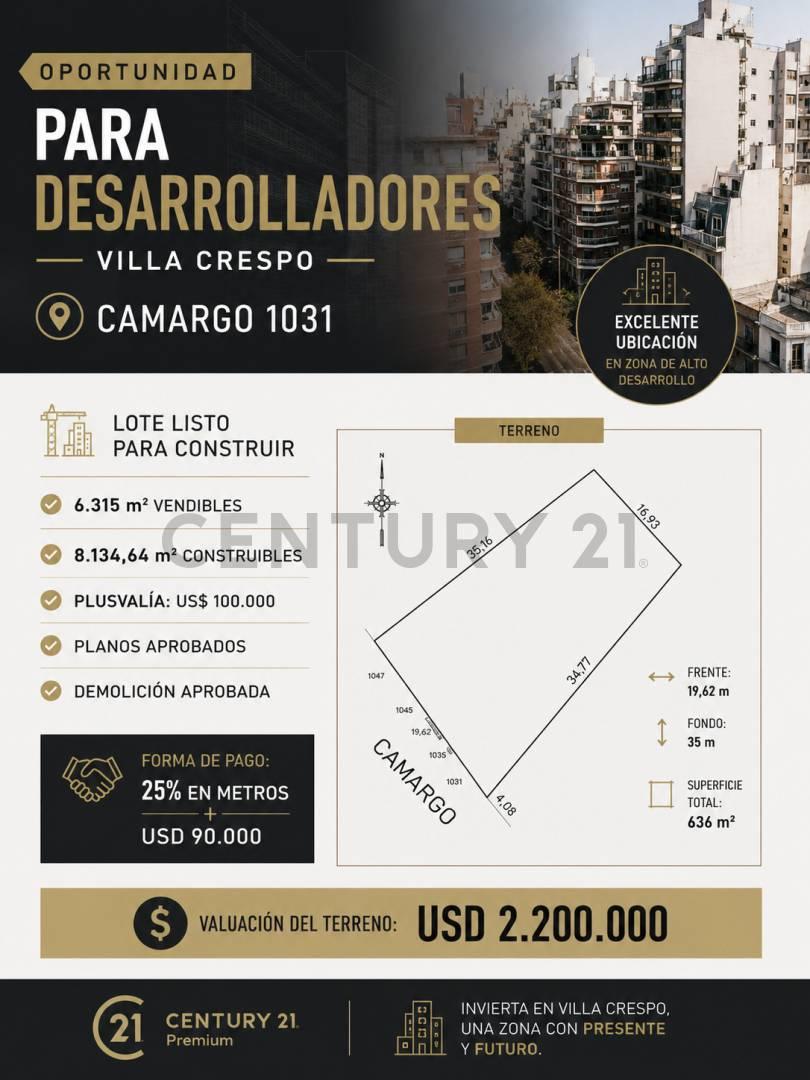 VENTA TERRENO/LOTE VILLA CRESPO VENTA POR CANJE DE 25% DE METROS DE OBRA — foto 1