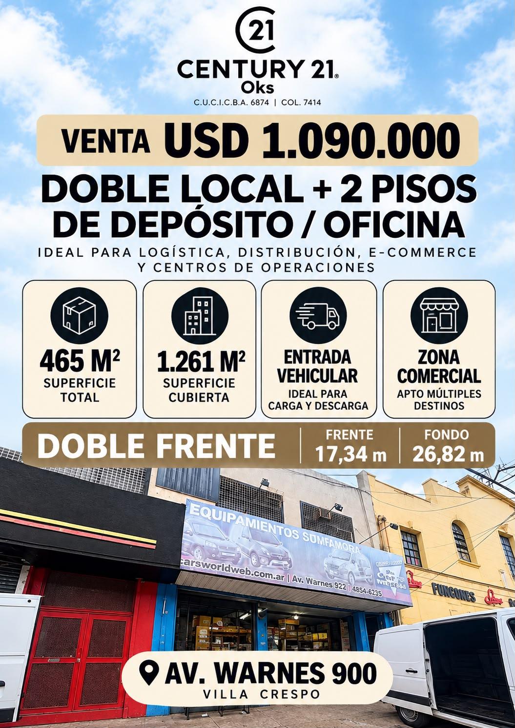 Venta Local, depósito, oficina 1260 metro. Doble frente. Villa Crespo — foto 1